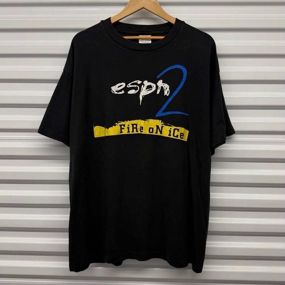 VTG 90's ESPN 2 Fire On Ice NHL Promotional Faded T-Shirt Size XL